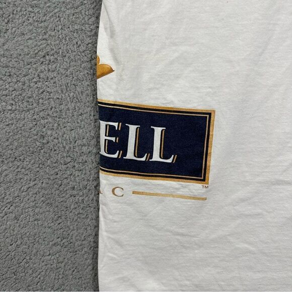 VTG 90s Martell Cognac Wrap Print XL Rise Above White Navy Ringer Tee - Picture 6 of 12
